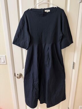 COS Navy Short-Sleeve Gathered-Waist Jumpsuit